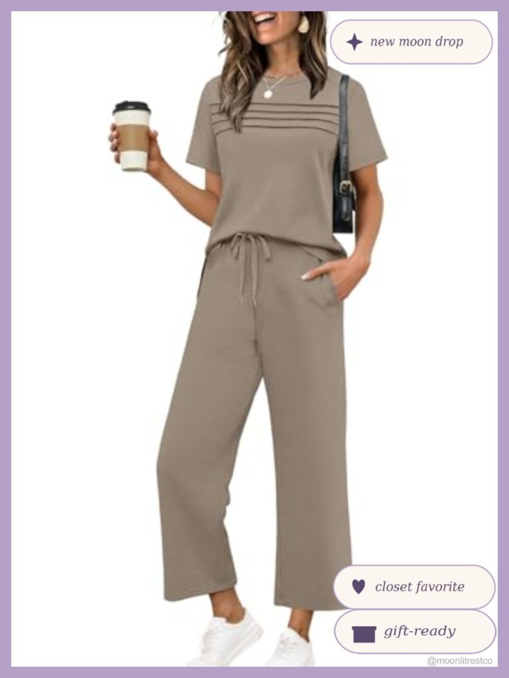 Two Piece Set Short Sleeve Top Wide Leg Crop Pants Lounge Travel